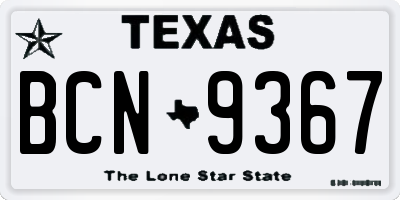 TX license plate BCN9367