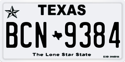 TX license plate BCN9384