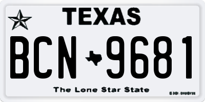 TX license plate BCN9681