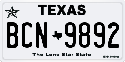 TX license plate BCN9892