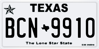 TX license plate BCN9910