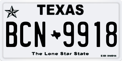 TX license plate BCN9918