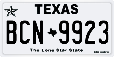 TX license plate BCN9923