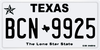TX license plate BCN9925