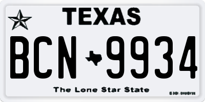 TX license plate BCN9934