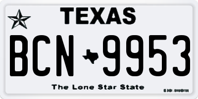 TX license plate BCN9953