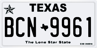 TX license plate BCN9961
