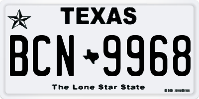 TX license plate BCN9968
