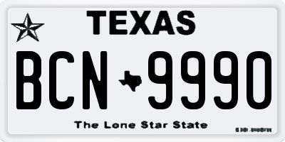 TX license plate BCN9990