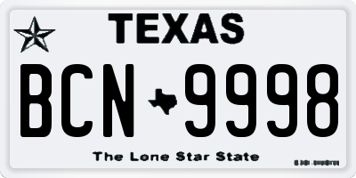 TX license plate BCN9998