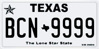 TX license plate BCN9999