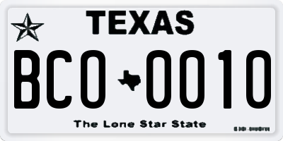 TX license plate BCO0010