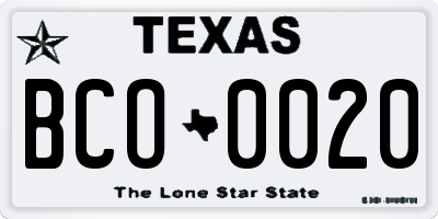TX license plate BCO0020