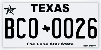 TX license plate BCO0026