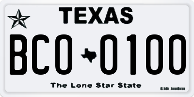 TX license plate BCO0100