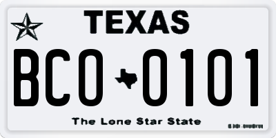 TX license plate BCO0101