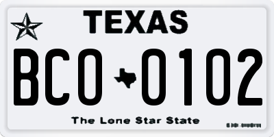 TX license plate BCO0102