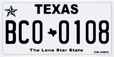 TX license plate BCO0108