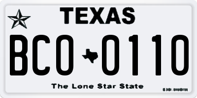 TX license plate BCO0110