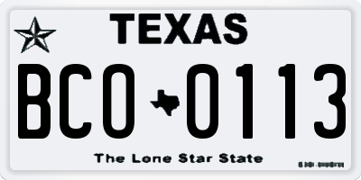 TX license plate BCO0113