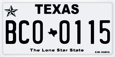 TX license plate BCO0115