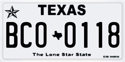 TX license plate BCO0118