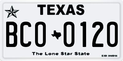 TX license plate BCO0120