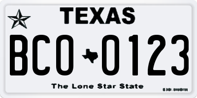 TX license plate BCO0123