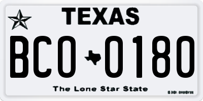 TX license plate BCO0180