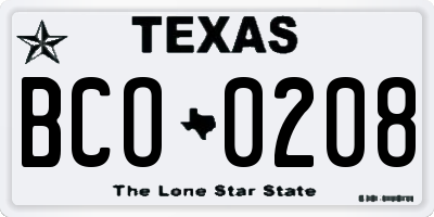 TX license plate BCO0208