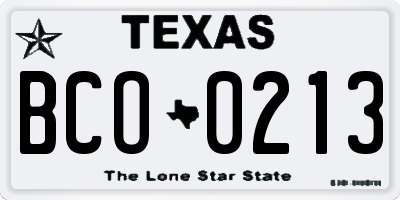 TX license plate BCO0213