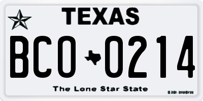 TX license plate BCO0214