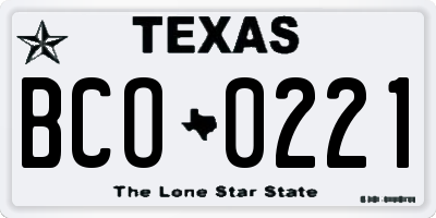 TX license plate BCO0221