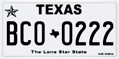 TX license plate BCO0222
