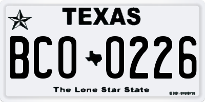 TX license plate BCO0226