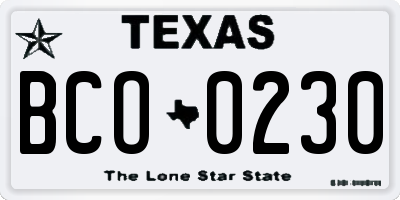 TX license plate BCO0230