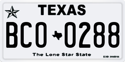TX license plate BCO0288