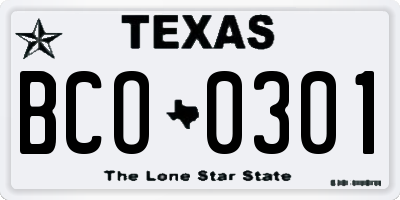 TX license plate BCO0301