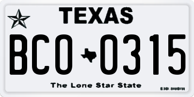 TX license plate BCO0315