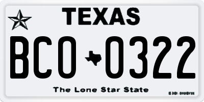 TX license plate BCO0322