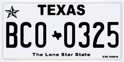 TX license plate BCO0325