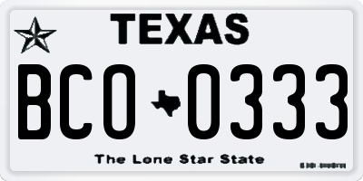 TX license plate BCO0333