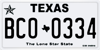 TX license plate BCO0334