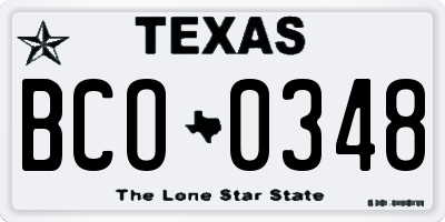 TX license plate BCO0348