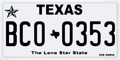 TX license plate BCO0353
