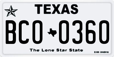 TX license plate BCO0360