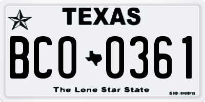 TX license plate BCO0361