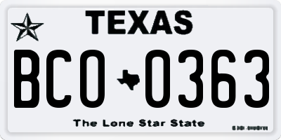 TX license plate BCO0363
