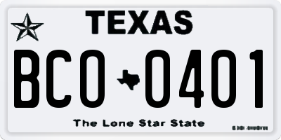 TX license plate BCO0401