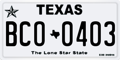 TX license plate BCO0403
